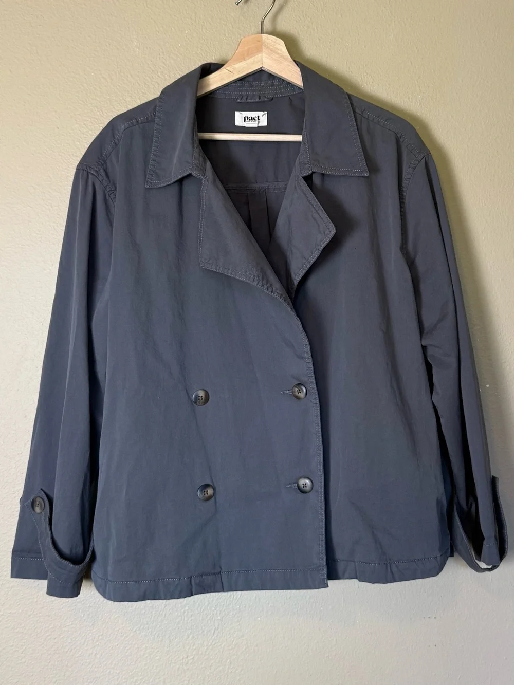 Pact Grey Boulevard Brush Twill Double Breasted Pea Coat Large